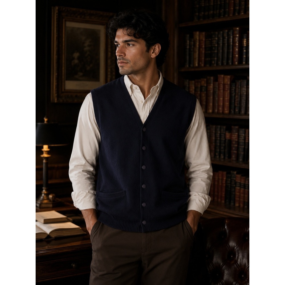 VTG Tundra Canada Sweater Vest Wool Blend Men's L Navy Dark Eclectic Academia